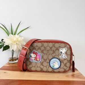 NWT Coach X Peanuts Jamie Camera Bag In Signature Canvas‎ With Patches